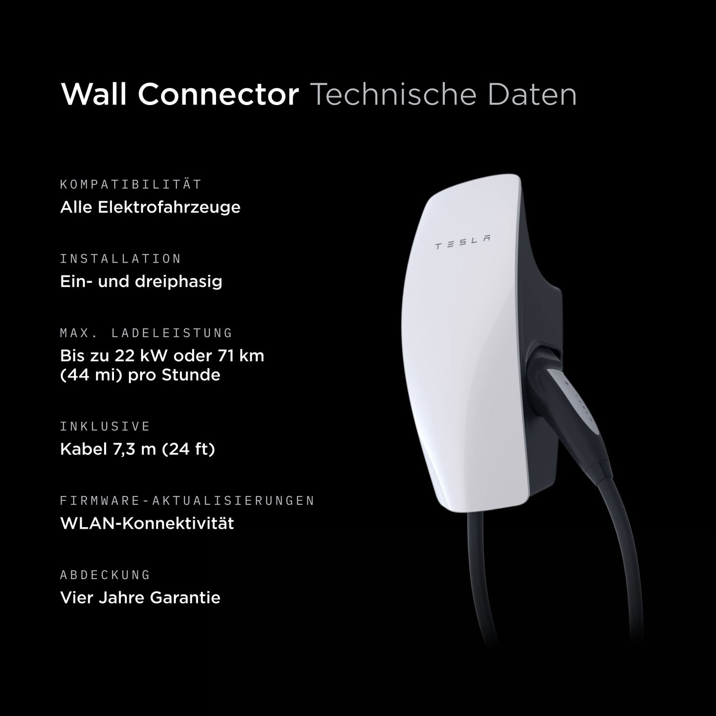 Offizieller Tesla Wall Connector | Typ2 | Bis 22 kW | Kabel inklusive | Tesla Model 3/Y