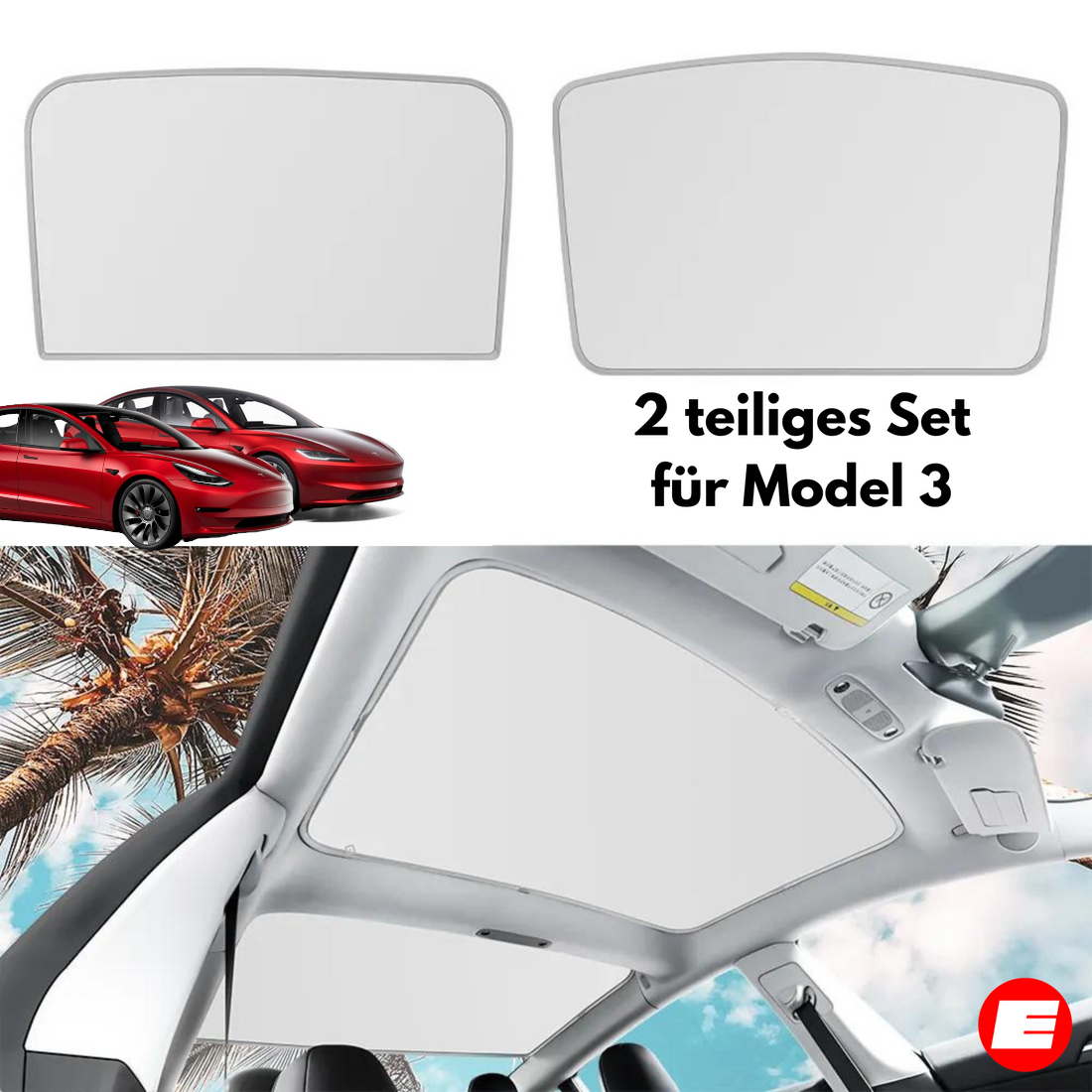 Premium Sonnenschutz für Tesla Model 3 (Pre-Facelift + Highland) Glasdach (ab 2019)