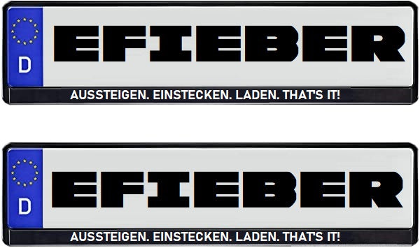 Aussteigen. Einstecken. Laden. That's it! - Kennzeichenhalter (Paar) - EURO Norm 520x110